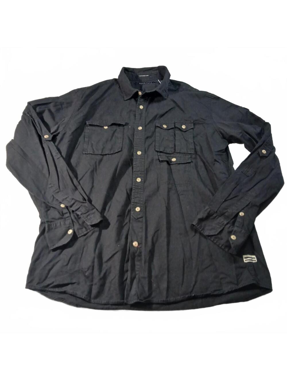 Sean John Streetwear Button Up Shirt Black Tailored Fit Men 2XL Cotton